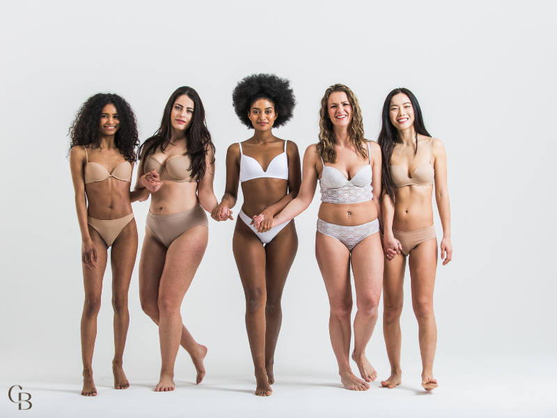 Diverse women showcasing different body shape types with confidence and beauty.