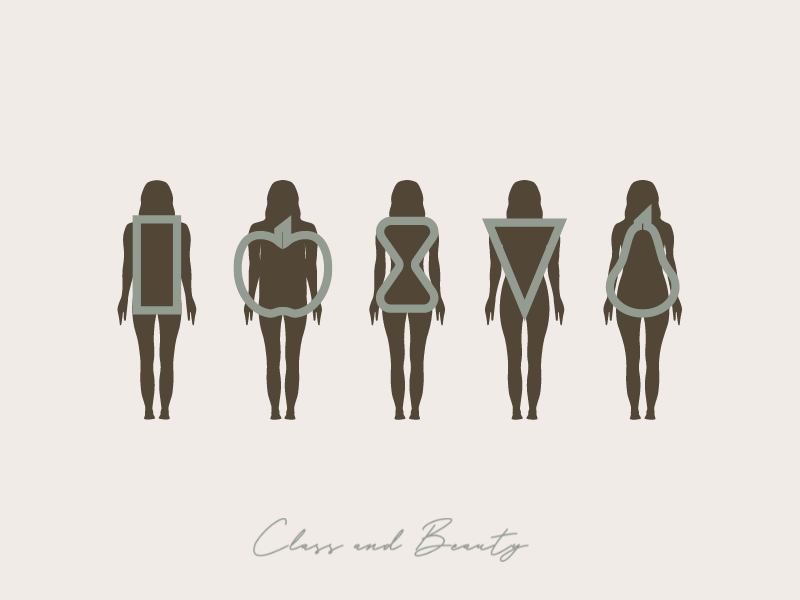 Illustration showing different female body shape types in a minimalistic style.